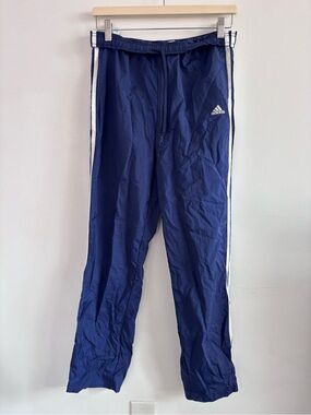 Classic Adidas Navy Blue Jogger/ Tracker Pants with White Side Stripes- Size SM